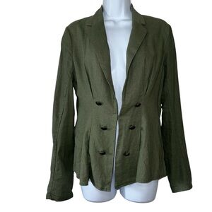 Free People Womens Linen Blend Olive Military Hook & Eye Front Blazer- Size XS